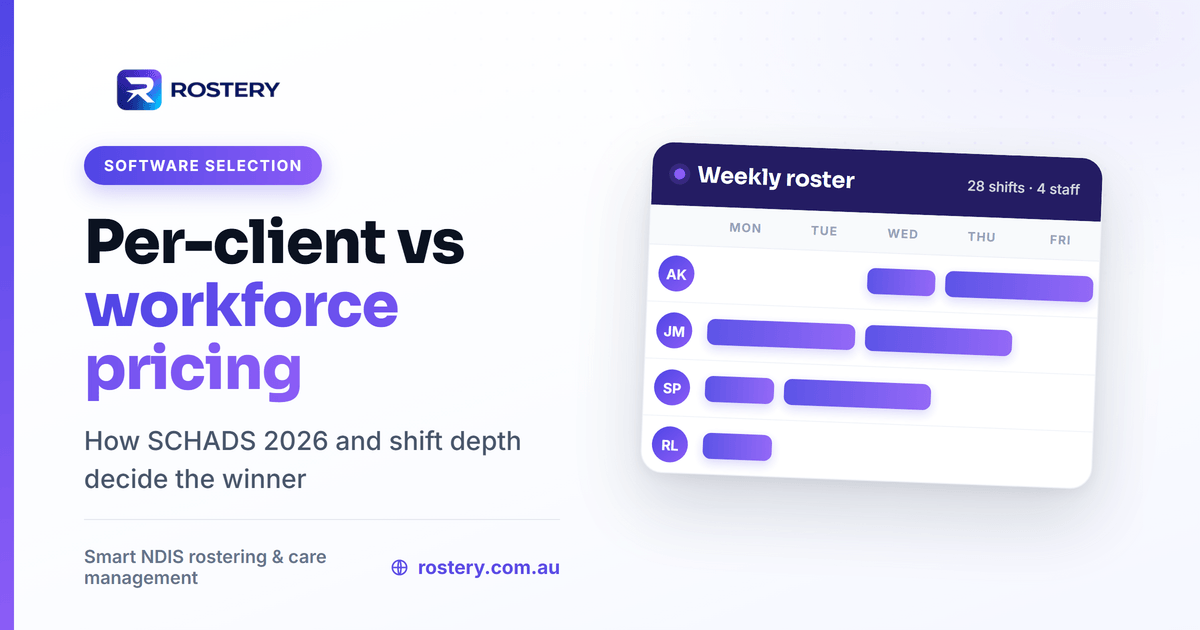 SCHADS award interpretation and rostering comparison for NDIS providers choosing between Rostery and Brevity Care