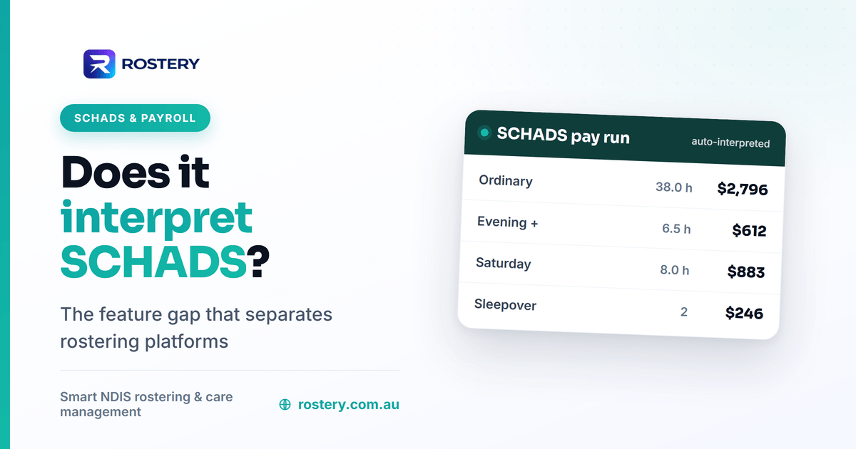 Does your NDIS software interpret the SCHADS Award before the pay run? The feature gap between rostering platforms.